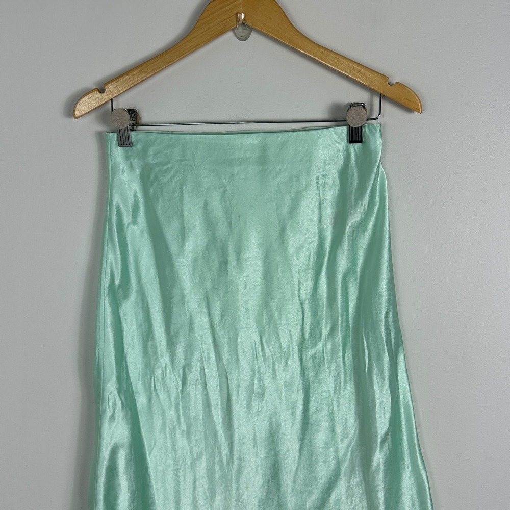 Aritzia‎ Babaton Slip Satin Skirt Mint Green Size 8 Elastic Waist Bias Cut Midi - Picture 6 of 11